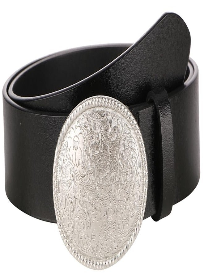 ALAIX Women's Black Leather Belt with Silver/Gold Buckle Western Jeans Y12K Punk Pants Belt Black and Silver Belts for Women - Image 1